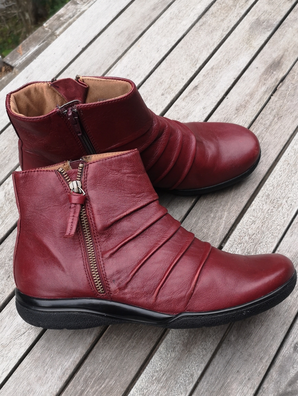 Clarks red leather ankle boots